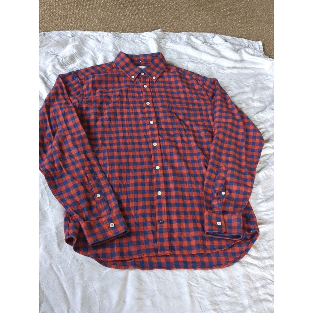 Taylor‎ Stitch Flannel Button Down Shirt Check Red Blue Size 44 XL